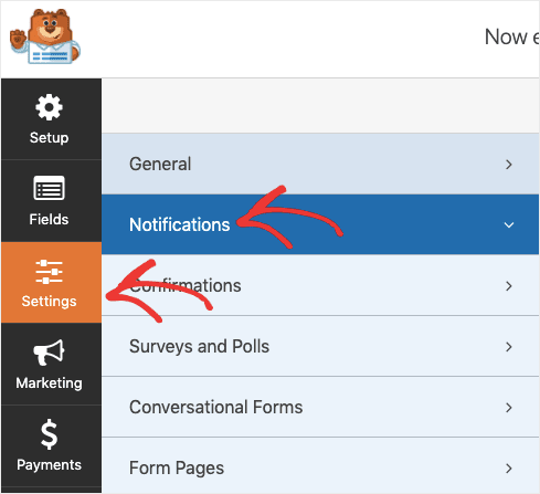 Settings and notifications for WPForms min