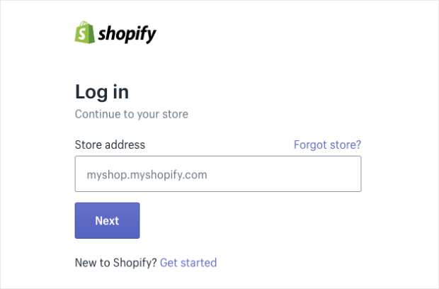 Shopify Account login page