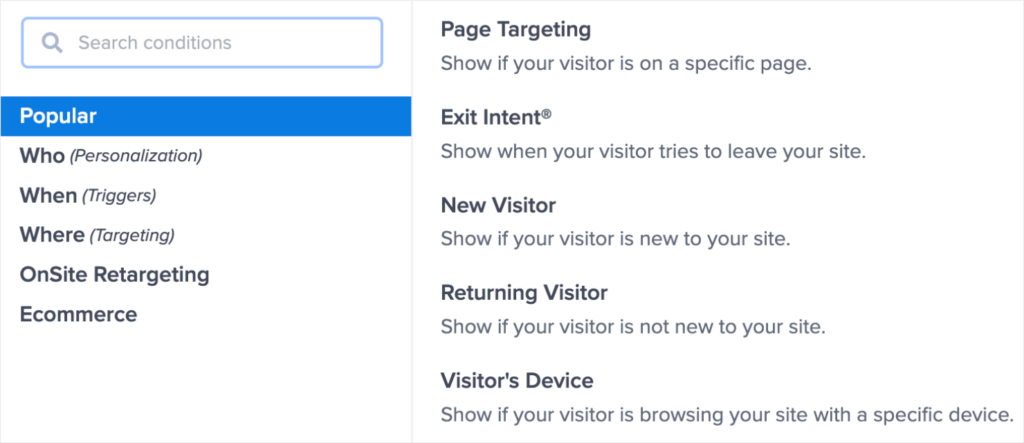 OptinMonster's Display Rules, showing "Page Targeting" as an option.