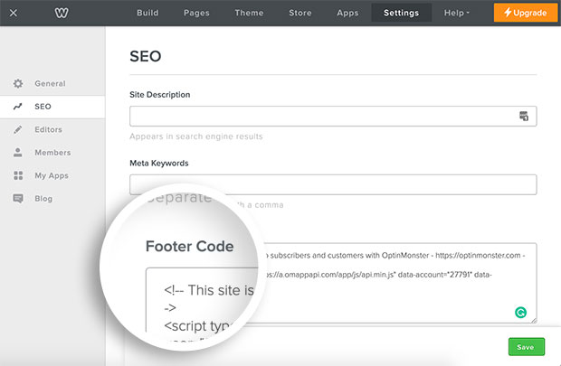 Add code to Weebly Footer Code section.