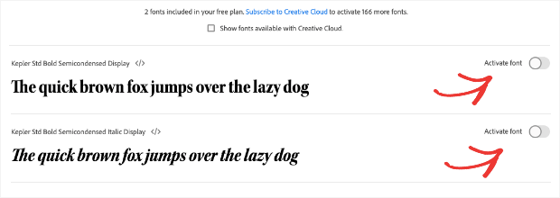 Activate font family subfonts