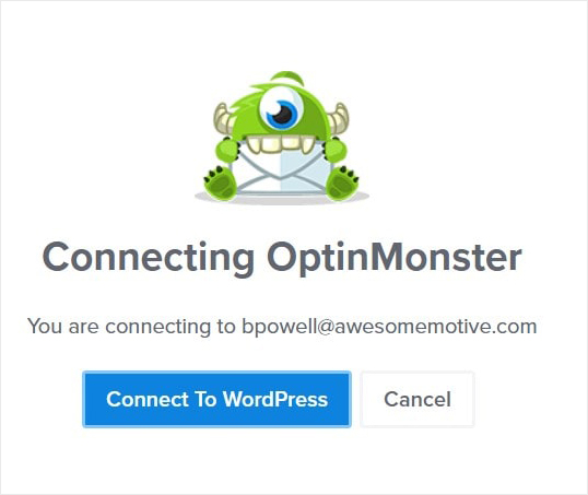 Connecting to WordPress screen message