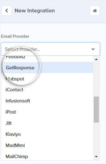 Email provider dropdown Getresponse