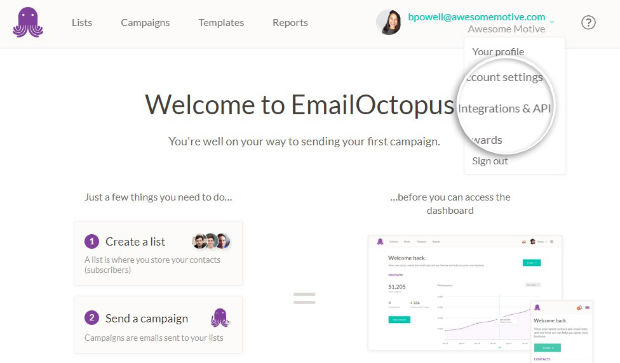 EmailOcotopus dashboard