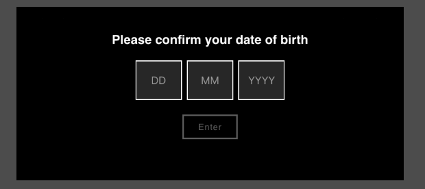 Date of birth welcome message example. It says "Please confirm your date of birth" and has fields to enter that information.