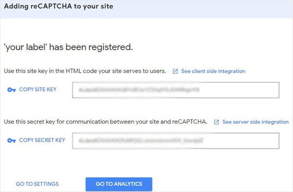 Copie des codes de Google Recaptcha