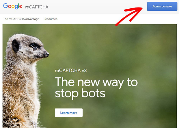 Page d'accueil de Google recaptcha