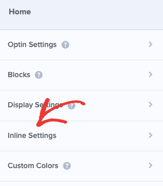 Inline settings homepage