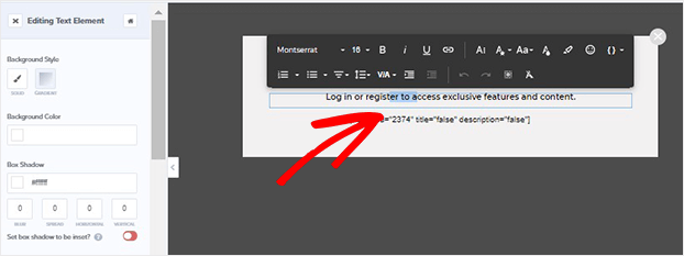 Inline text editor registration form in WordPress