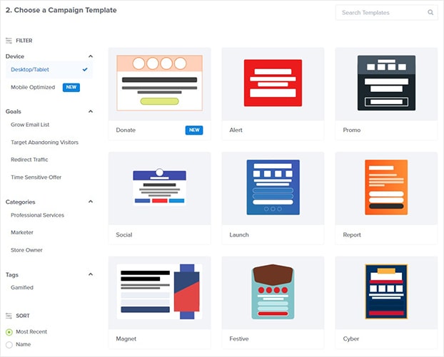 OptinMonster Campaign Templates overview