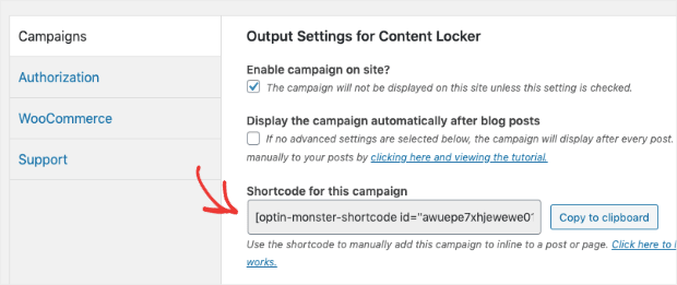Shortcode for OptinMonster content locker