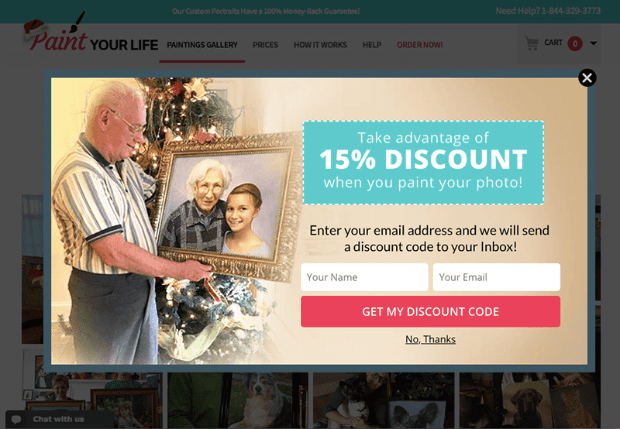 Paint Your Life eCommerce Popup Example