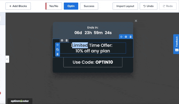 inline text editor with the promo template