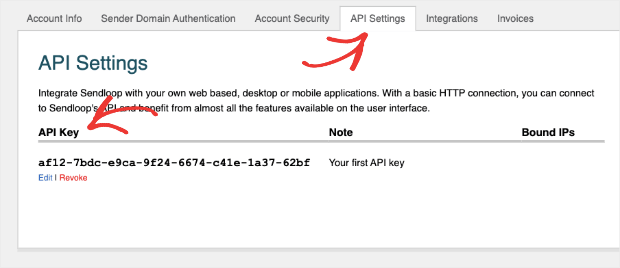 API Key for Sendloop
