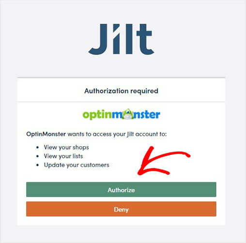 Authorize Jilt and OprinMonster