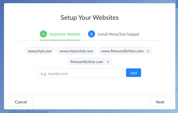 Authorize ManyChat website