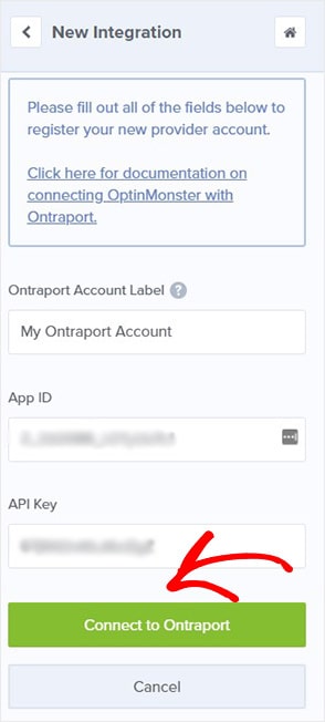 Connecting OptinMonster to Ontraport