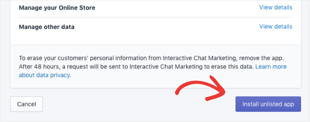 Manychat install unapproved app