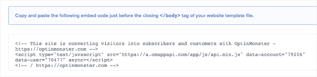 OptinMonster embed code for Tumblr Popup