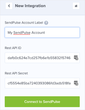 SendPulse account lable and rest api information