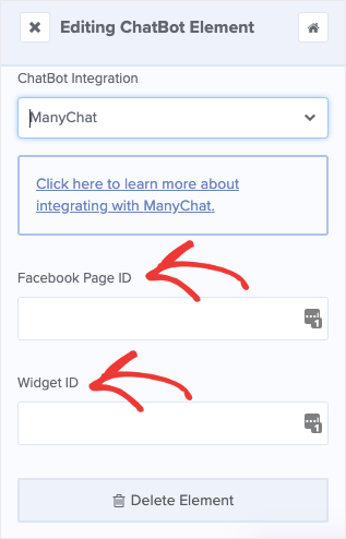 add facebook and widget id for manychat integration