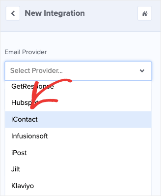 iContact Integration from dropdown menu