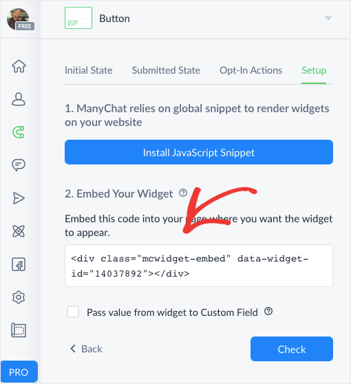 manychat embed code for button widget