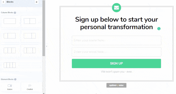 Add new block to Transform template in OptinMonster