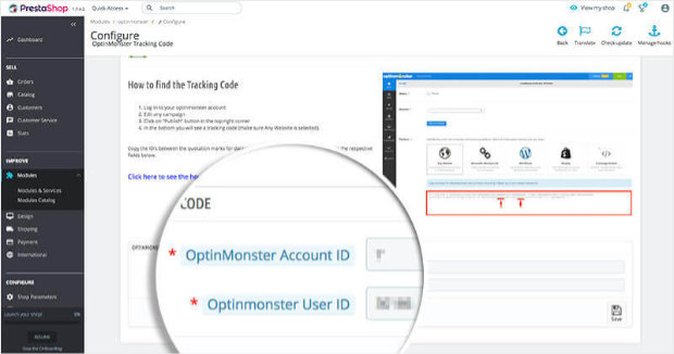 Paste OptinMonster IDs in PrestaShop