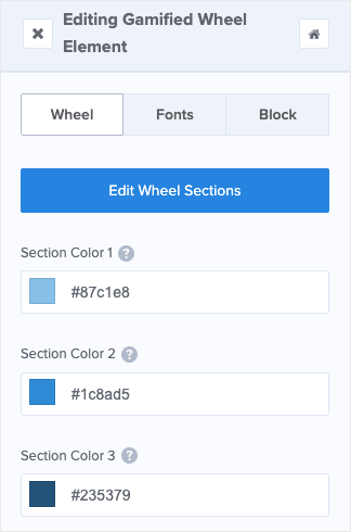 Spin wheel colors menu