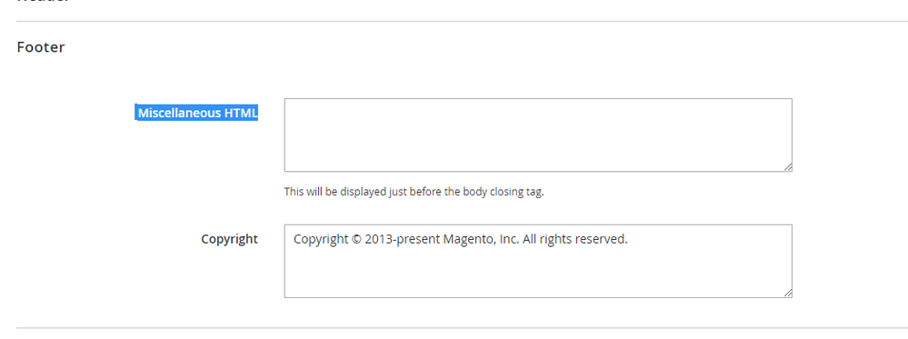 Magento 2 Miscellaneous HTML field in the Footer.