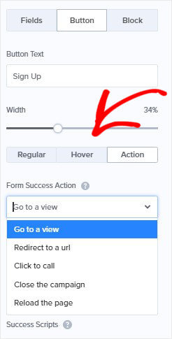 Choose Success Action WordPress Notification Bar 