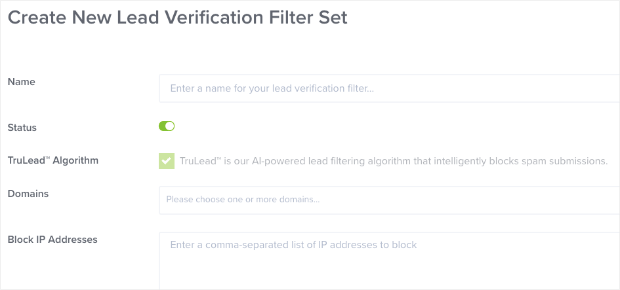 Create new Lead Verifcation Filter Set