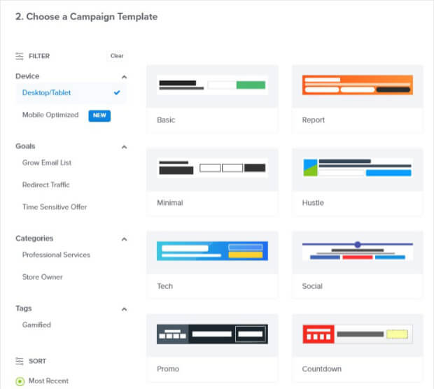 OptinMonster floating bar templates