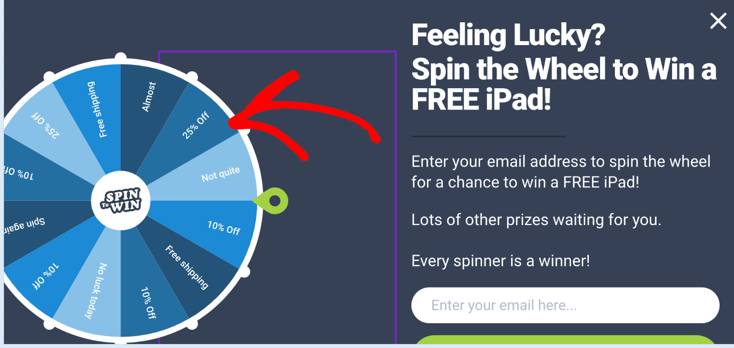spin the wheel popup