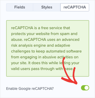 Enable reCaptcha turned on