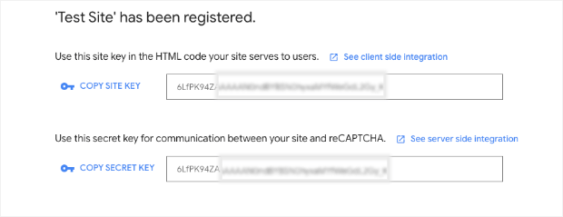 Site key and secret key for reCaptcha-min