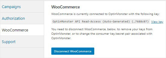 WooCommerce OptinMonster connected key
