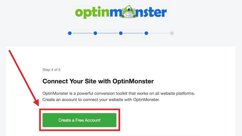 Create your free account with OptinMonster in WordPress.