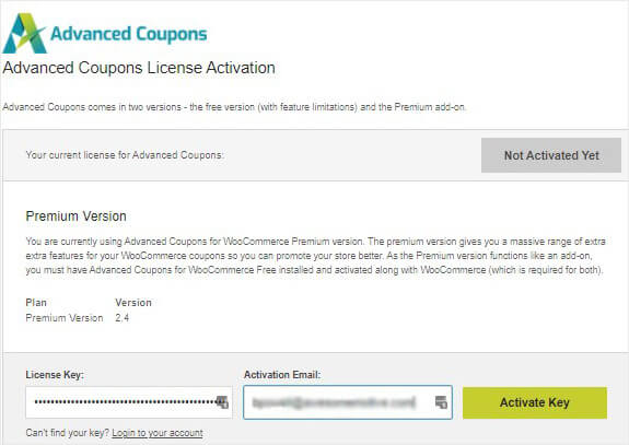 Activate Advanced Coupons License Key