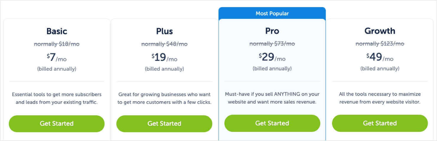 Screenshot of OptinMonster's pricing page