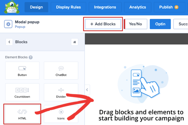 add html block OptinMonster