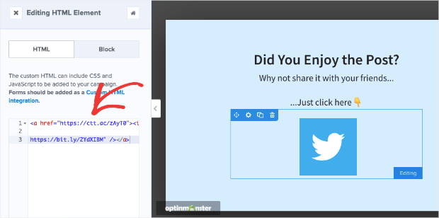 add html element to optinmonster campaign