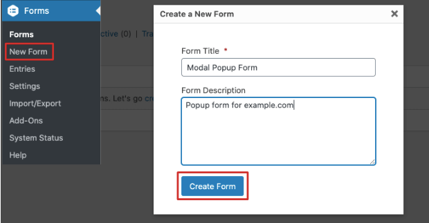 Create new form in Gravity Forms