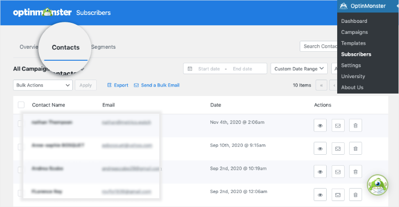 monster leads contacts tab