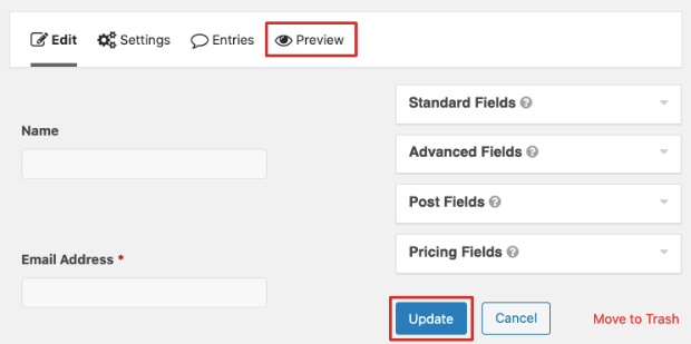 preview update gravity forms
