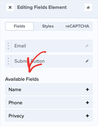 available fields for optinmonster mobile popup input fields