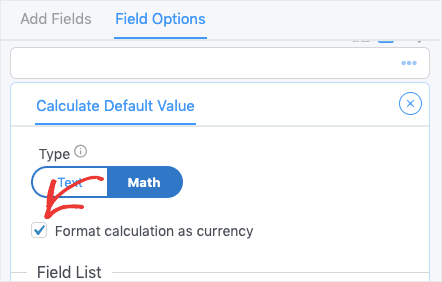 click the box formate calculation as currency