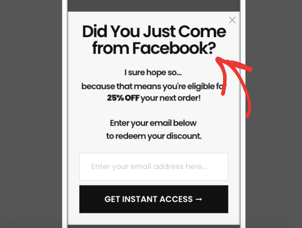 facebook redirect for mobile popup example