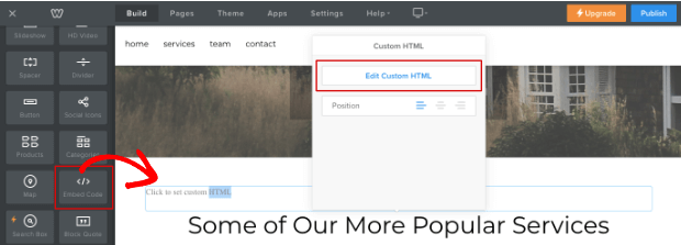 Embed code in Weebly